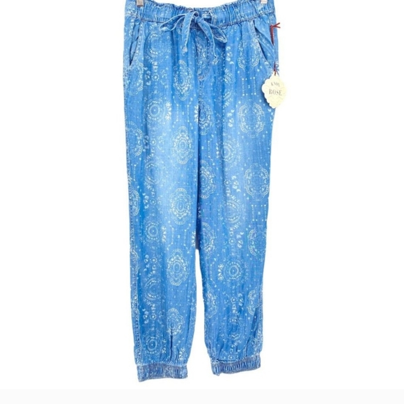 🍂 🍁 Knox Rose Jogger type Pants Blue Chambray Shibori Bohemian Print Small - Picture 5 of 6